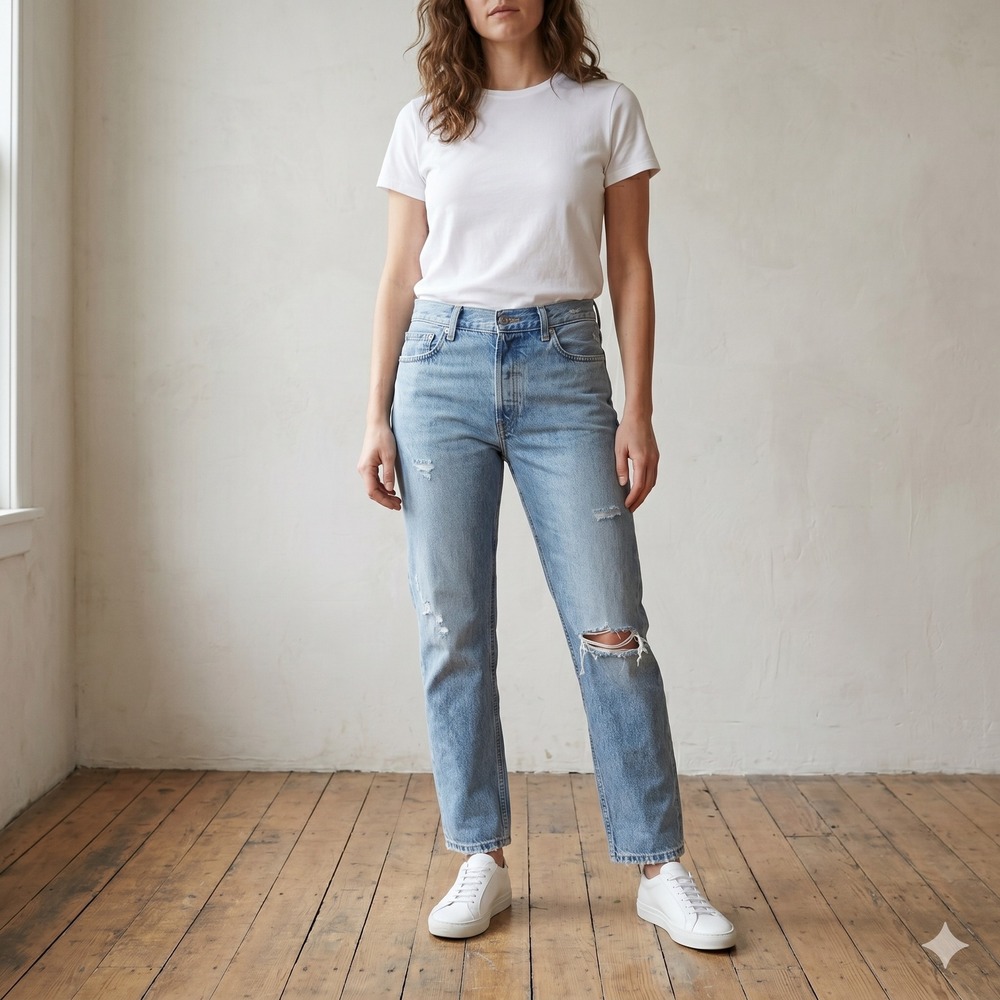 Everlane The Relaxed Straight Jeans Womens 27 Light Wash Distressed Button Fly